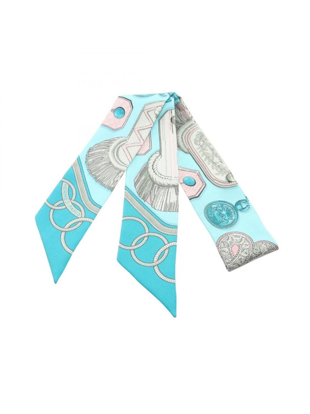 Hermes Scarf Twilly Epaulettes Ribbon Blue Silk